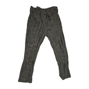 MINE Women’s S Striped High Waist Paper Bag Pants Gray Orange Ankle Office Boho